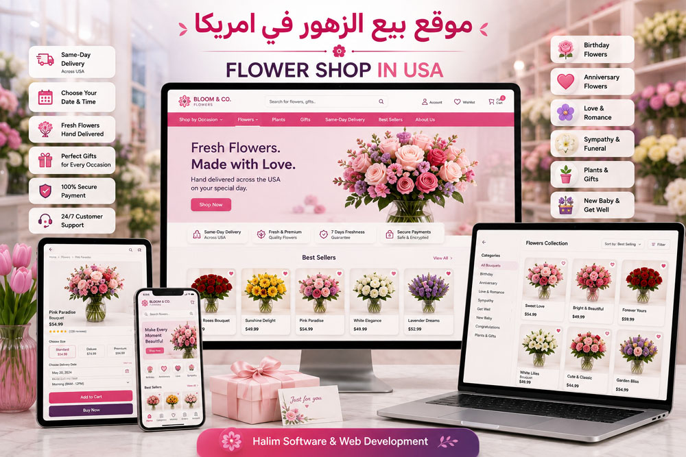 نموذج من أعمالنا - تصميم وتطوير مواقع التجارة الإلكترونية وبرامج حسب الطلب Bloom & Co