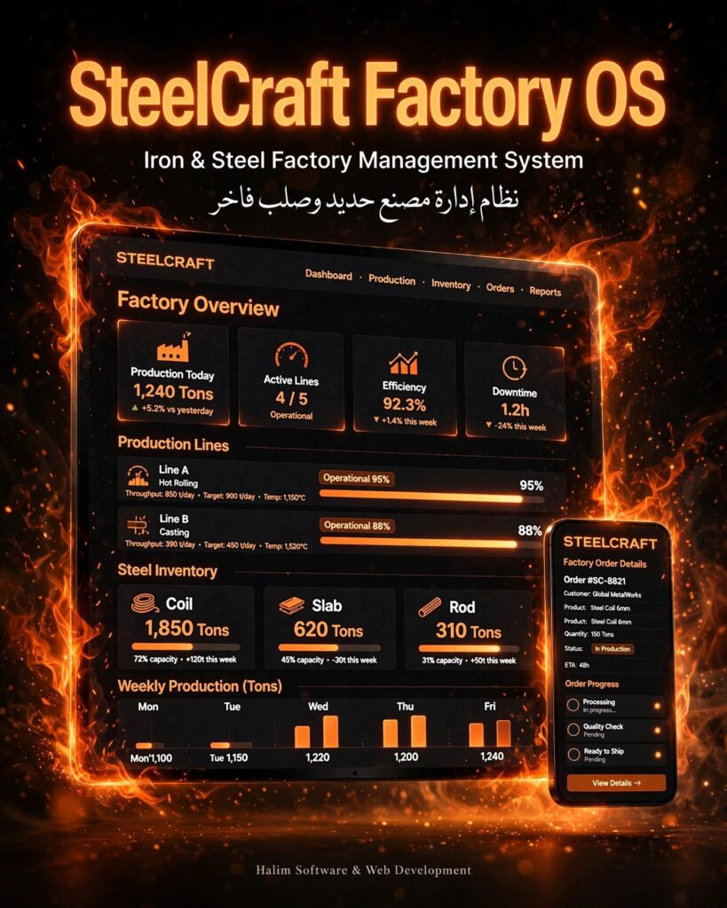 Iron & Steel Factory Management System نظام إدارة متكامل لمصنع حديد وصلب فاخر