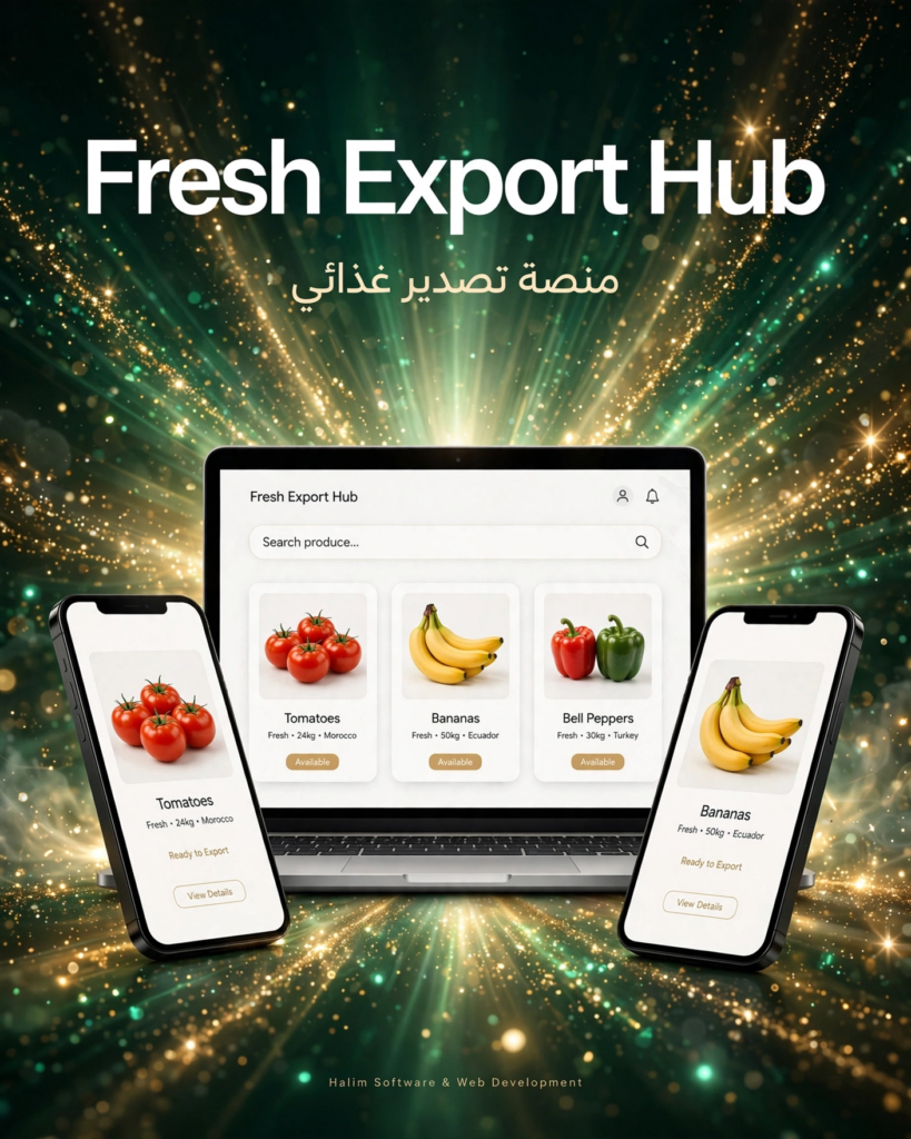 نموذج من أعمالنا - تصميم وتطوير منصة تصدير غذائي Fresh Export Hub