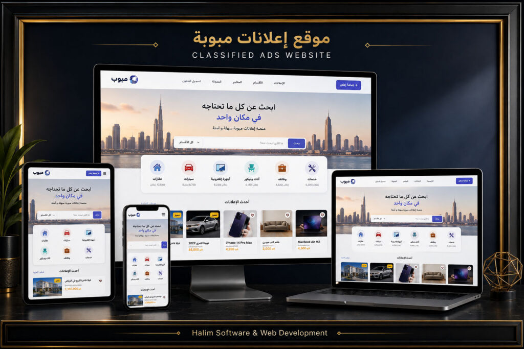 نموذج من أعمالنا تصميم وتطوير موقع مبوب للإعلانات المبوبة