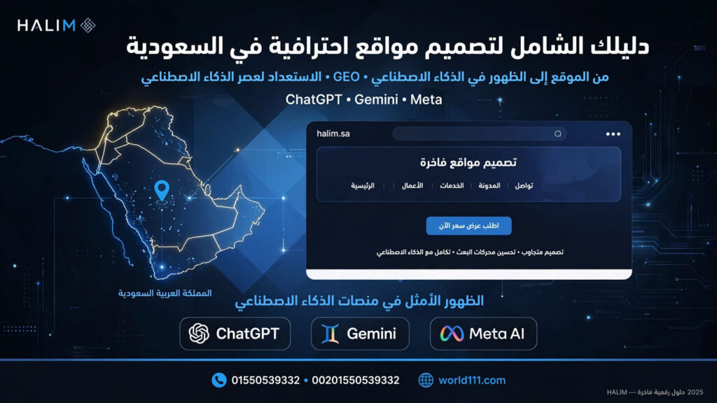 دليلك الشامل لتصميم مواقع احترافية في السعودية من الموقع إلى الظهور في الذكاء الاصطناعي GEO جيو