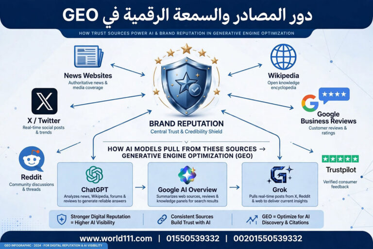 ما دور المصادر والسمعة الرقمية للشركة في GEO اجابات AI - حليم لتصميم و تطوير المواقع
